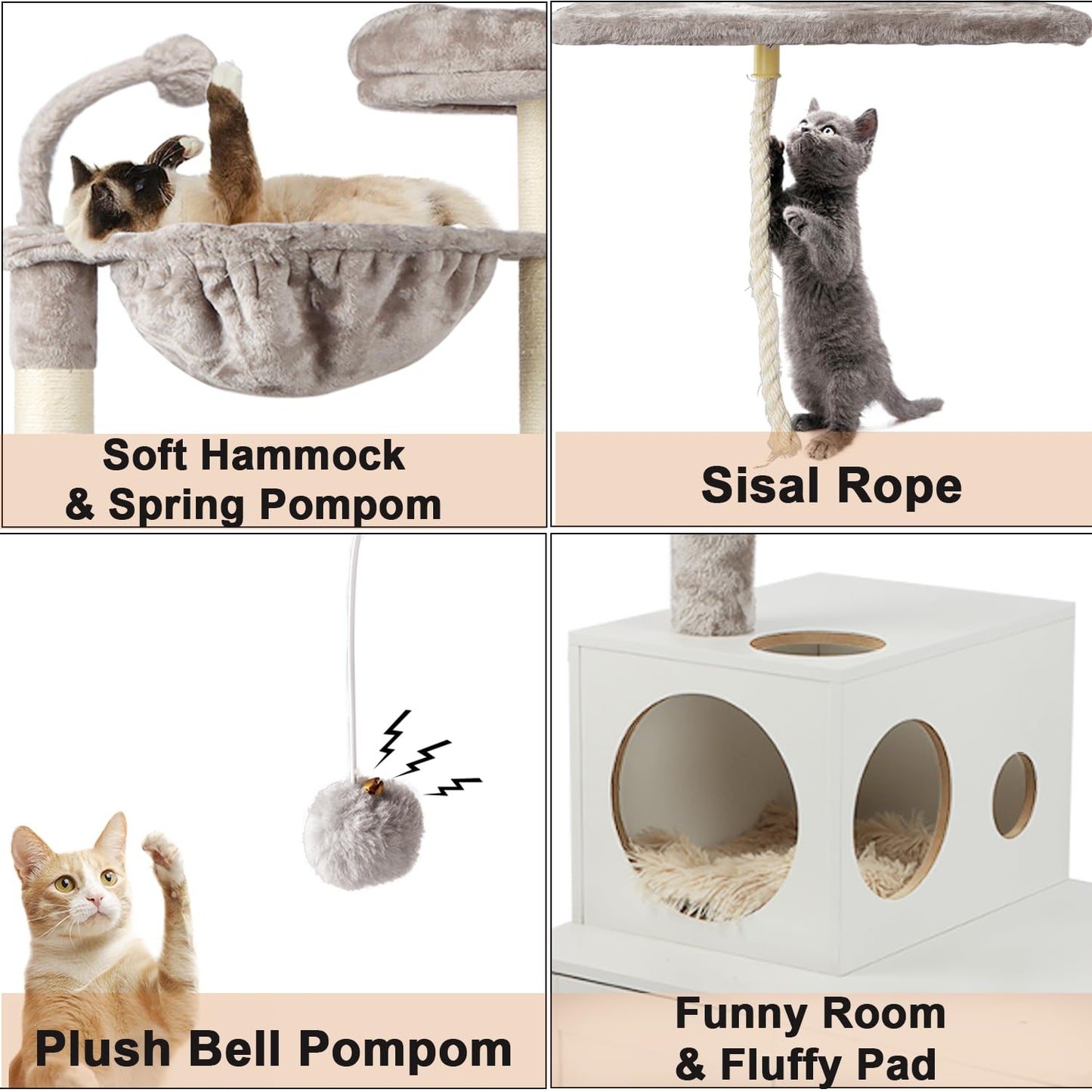 Timberer Cat Tree with Litter Box Enclosure, 2-in-1 Cat Tower for Indoor Cats, Large Cat Furniture, Wood Cat Condo with Basket, Scratching Posts, Pompoms, White - WoodArtSupply