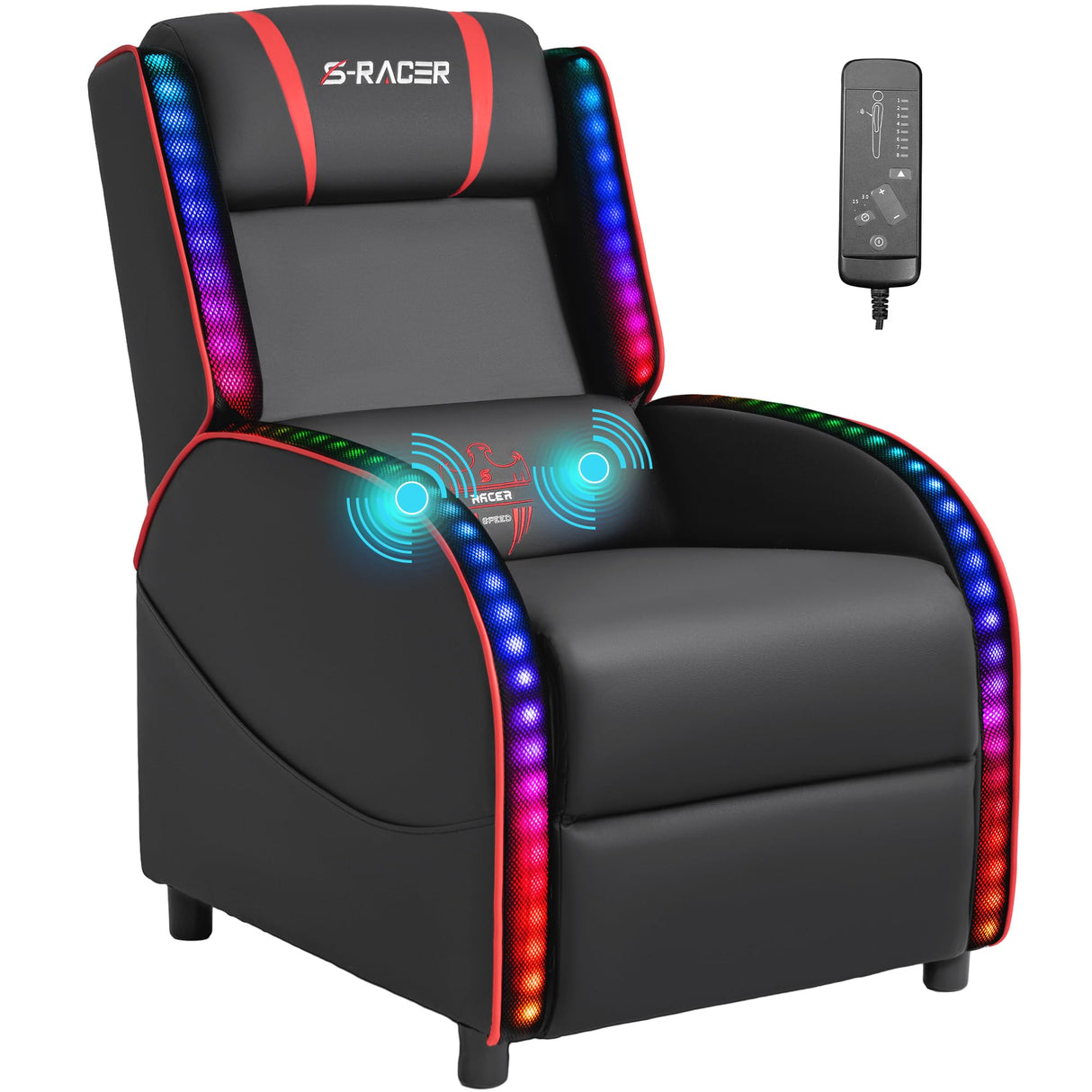 Homall LED Gaming Massage Recliner Chair Racing Style Single Living Room Sofa Comfortable Ergonomic Home Theater Seating(Red) Homall