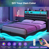 BTHFST Bed Frame Twin Size with Lift Up Storage, Power Outlet & RGB Lights, Upholastered Storage Headboard, Twin Boys Bed with Heavy Duty Steel Slats, No Box Spring Needed, PU Black BTHFST