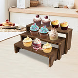 Yikaroeli Display Risers-3 Tier Wood Risers Decorative Rectangular Display Stands Arranging and Showcasing your favorite items(6-piece Set) (Brown Wood) Yikaroeli