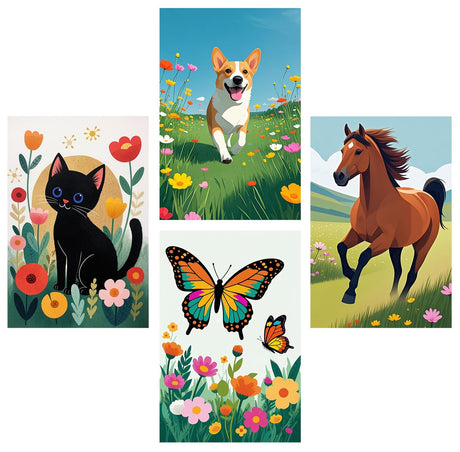 4 Pack Animals Paint by Numbers Kit for Adults Beginner,Include Black Cat Dog Butterfly Horse Easy Small Paint by Number on Canvas Watercolor Simple Paint by Numbers for Home Decor 8"X12" AUTMAPLA