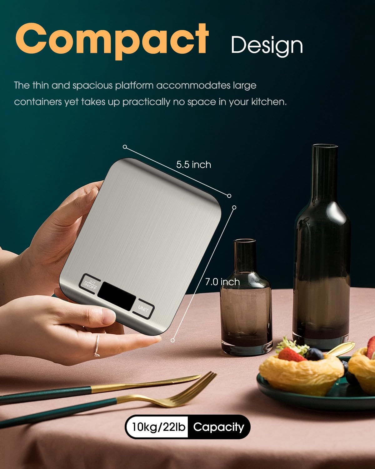 Mik-Nana Food Scale, 22lb Digital Kitchen Scale Weight Grams and Ounces for Baking Cooking Coffee Package Postage, 6 Units with Tare Function, LCD Display, Easy Clean Stainless Steel (Silver) Mik-Nana