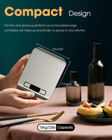 Mik-Nana Food Scale, 22lb Digital Kitchen Scale Weight Grams and Ounces for Baking Cooking Coffee Package Postage, 6 Units with Tare Function, LCD Display, Easy Clean Stainless Steel (Silver) Mik-Nana