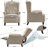 OQQOEE Wingback Recliner Chair Set of 2 with Massage and Heat, Push Back Accent Armchair with Adjustable Backrest, Nailhead Trim, Upholstered Fabric Chair for Living Room, Bedroom, Small Spaces(Beige) OQQOEE