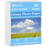 Reastar Glossy Photo Paper 8.5 x 11, 36 Sheets Inkjet Photo Printer Paper, Instant Dry Picture Paper for DIY Chip Bag, Flyers, Cards, Calendars and Brochures(180gsm/48lb) Reastar