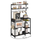 VASAGLE Bakers Rack with Power Outlet, 35.4 Inches Microwave Stand, Coffee Bar, 4 AC Outlets, with Adjustable Shelves, 8 S-Hooks, Basket, Spice Racks, Charcoal Gray and Ink Black UKKS031B22 VASAGLE