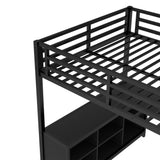 Bellemave Full Size loft Bed with L Desk, Wardrobe, Metal Full Loft Bed Frame for Adults, Kids, Teens, Black Bellemave