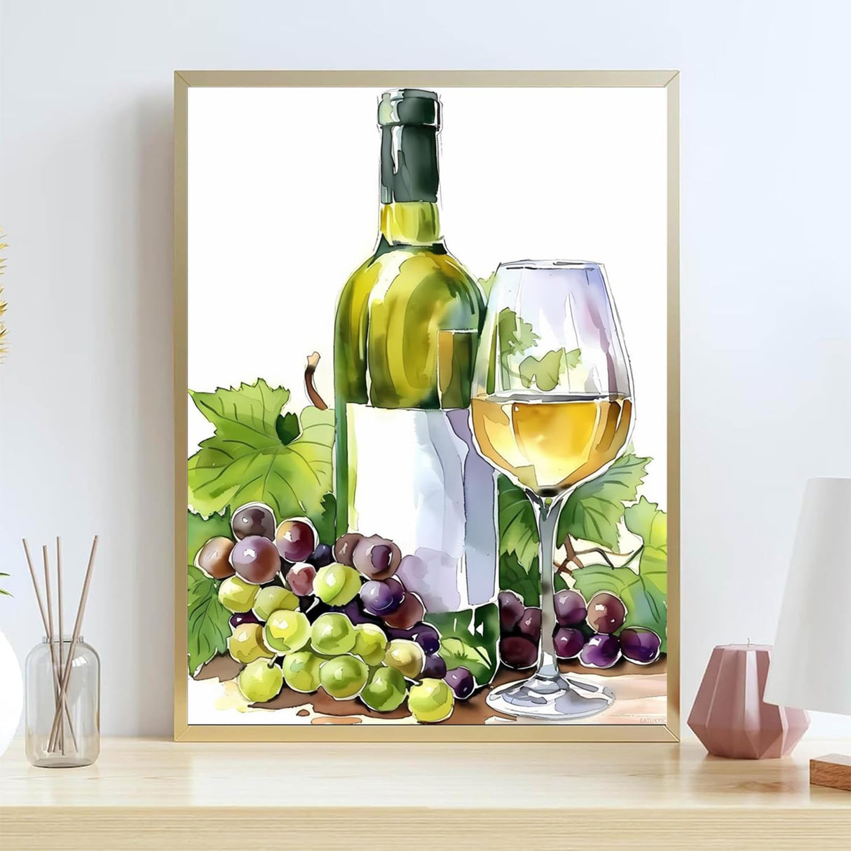 EATUKYIC 5D Adult Diamond Painting Kit White Wine Bottle and Glass Diamond Painting Full Diamond Gemstone Painting Suitable for Relieving Emotions Wine Diamond Dots Art Crafts 12x16inch EATUKYIC