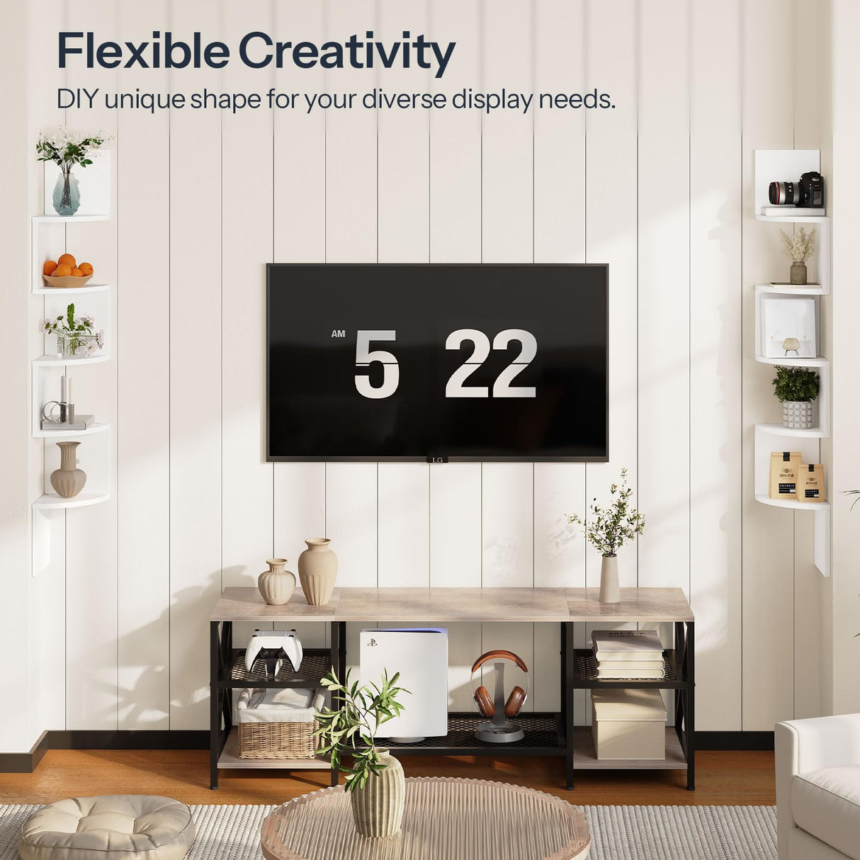 HOOBRO Corner Shelf Wall-Mounted, Set of 2 Floating Corner Shelves for Wall, 5-Tier Corner Bookshelves for Living Room, Bedroom, Bathroom, Home Office, White WT26BJP201 HOOBRO