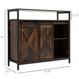 HOMCOM Industrial Sideboard Buffet Cabinet, Kitchen Cabinet with Sliding Barn Doors, Coffee Bar Cabinet with Stemware Racks, Drawer and Adjustable Shelves, Rustic Brown HOMCOM