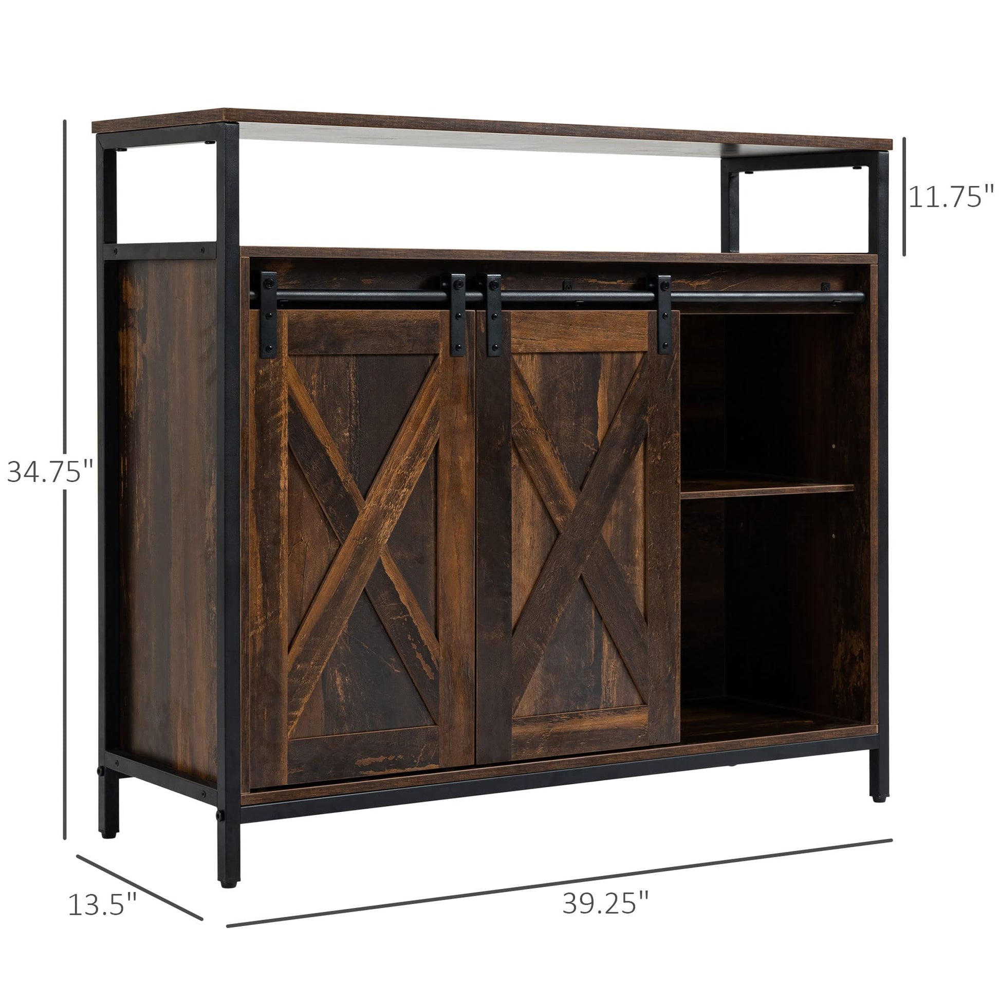 HOMCOM Industrial Sideboard Buffet Cabinet, Kitchen Cabinet with Sliding Barn Doors, Coffee Bar Cabinet with Stemware Racks, Drawer and Adjustable Shelves, Rustic Brown - WoodArtSupply