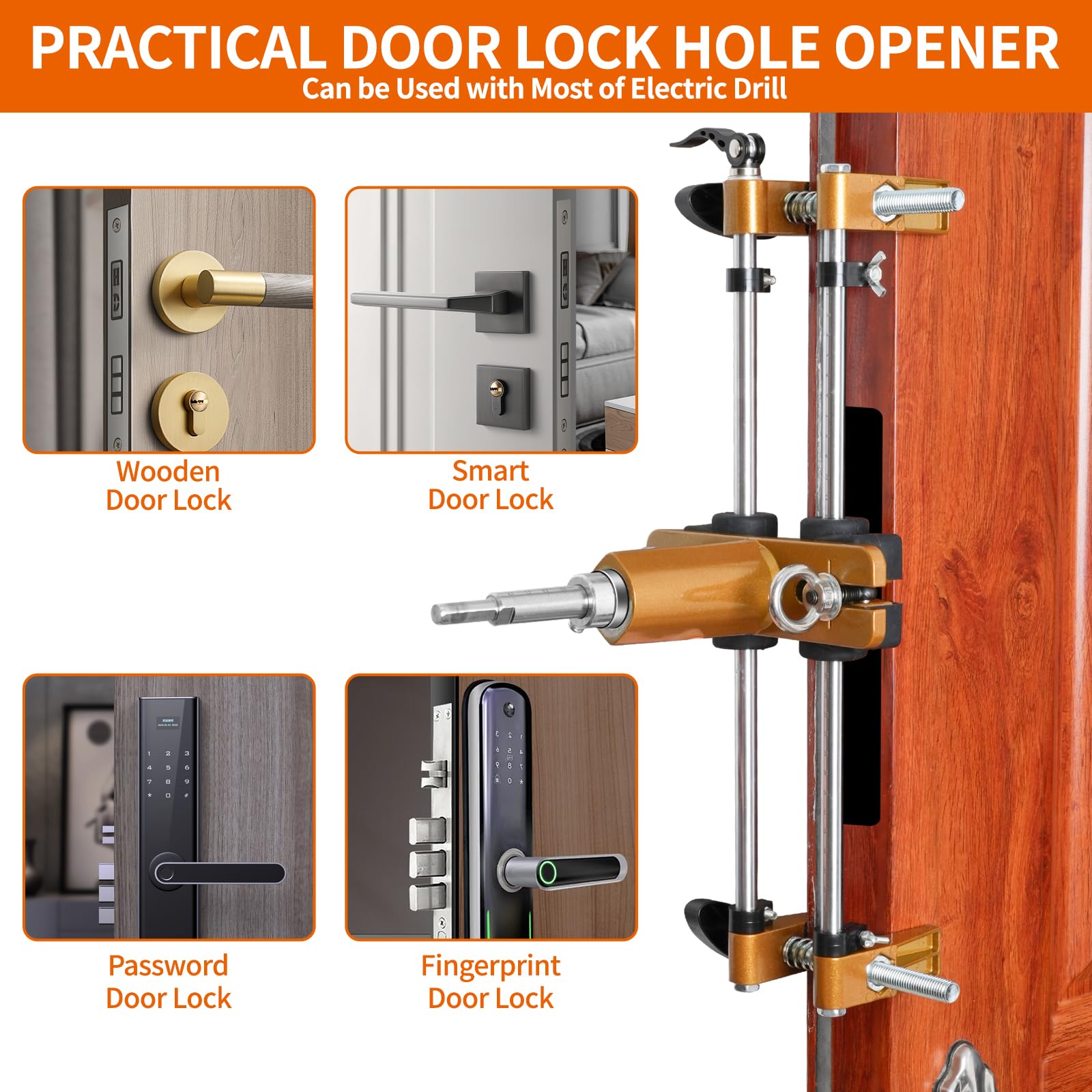 JSZYO Door Lock Hole Opener Kit,Mortise Lock Jig with 3 Tungsten Carbide Blades for Wood Doors, Door Mortise Jig,Suitable for Angle Grinder & Electric Hand Drill - WoodArtSupply