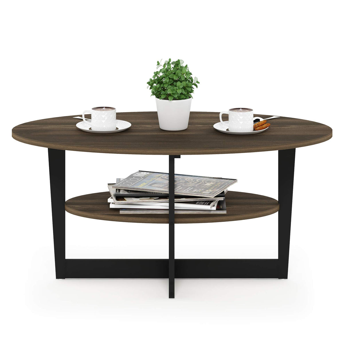 Furinno Coffee Table, 1-Pack, Columbia Walnut/Black Furinno