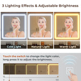 BTHFST Farmhouse Vanity with Glass Top & Charging Station, Vanity Desk with Touch Screen Mirror and Lights, Makeup Vanity with 5 Drawers & Shelves & Cabinet, Antique White BTHFST