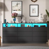 Loomie 9 Drawer Dresser with Power Outlet, Modern Chest of Drawers with LED Light, Long Wide Drawer Dresser Organizer Cabinet, Black Dresser for Bedroom, Living Room, Entryway Loomie
