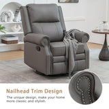 Modern Genuine Leather Swivel Rocker Recliner Chair, Manual Glider Rocking Chairs for Adults, Overstuffed Nursery Rocking Chairs with Footrest, Rocker Recliner for Living Room, Bedroom (Grey) HOMEFLEX