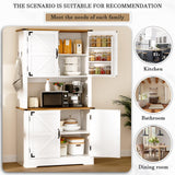 71" Kitchen Pantry Cabinet with Charging Station, Farmhouse Pantry Cabinet with Microwave Stand, Food Storage Cabinets with 6 Door Shelves & Adjustable Shelf, Kitchen Hutch for Dining Room, White Hiwelldas