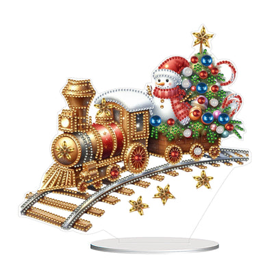 Yimofy DIY Christmas Diamond Painting Desktop Ornament Kits, Double Sided Acrylic Train Christmas Tree Snowman Tabletop Decoration Diamond Art Painting Kit for Adults (Train)