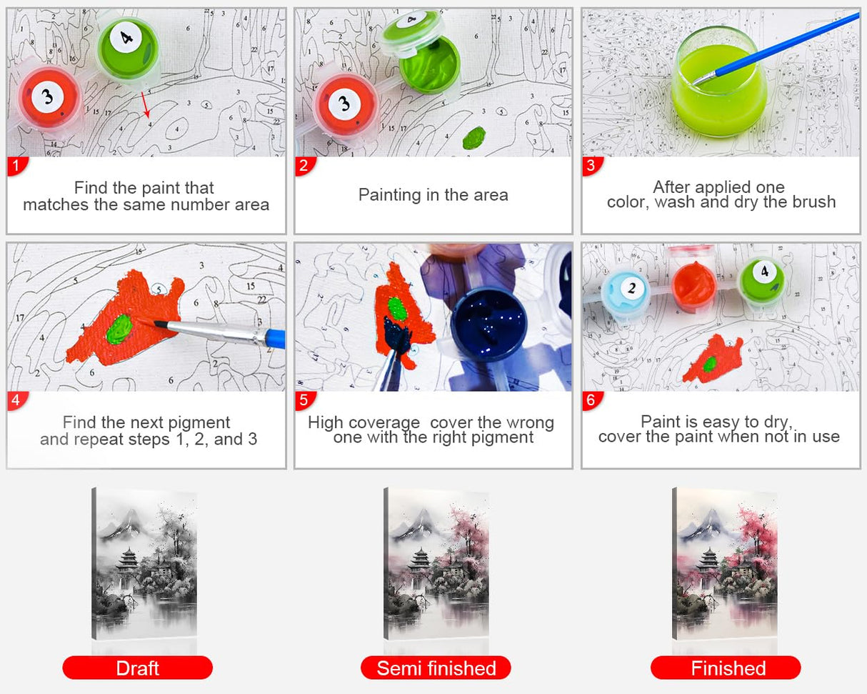 TUMOVO DIY Paint by Number for Adult, Japanese Paint by Numbers, Japan Nature Landscape Adult Paint by Numbers Kits on Canvas, 16X20 Inch Mountain Paint by Numbers for Adults Beginner TUMOVO