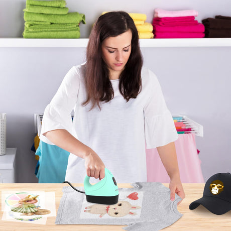 eSeedy Mini Heat Press Machine, 3 Heat Settings& Fast Heating, 15 Mins Auto-Off, Insulated Safety Base, Mini Iron for Crafting, T Shirts, Hats, Heating Transfer Projects (Green) eSeedy