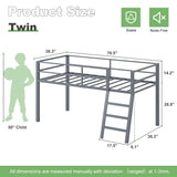 Lutown-Teen Low Metal Twin Loft Bed with Ladder and Guardrail for Kids or Teens, Space Saving Loft Bed Twin Size for Small Bedroom, Grey Lutown-Teen