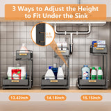 HOMEAILIE Under Sink Organizer, High Adjustable 2 Tier Under Kitchen Sink Organizer, Multi-Purpose Storage Shelf for Kitchen Bathroom Cabinet, Black HOMEAILIE