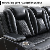 Power Reclining Sofa Couch with Wireless Charger, 3 Seaters with Recliner with Reading Light, Leather Electric 3 Seat Sofa Sectional Set for Living Room, Home Theater Seating with LED Lights, Black Comfort Stretch