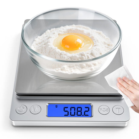 OGWAI Rechargeable Digital Food Scale with Gram and Ounce, Measuring Range 0.1g/3kg(6.6lb), Smart Kitchen Scale for Food, Baking, Cooking, Sourdough Bread, Weight Loss - Small Kitchen Gadget Product OGWAI