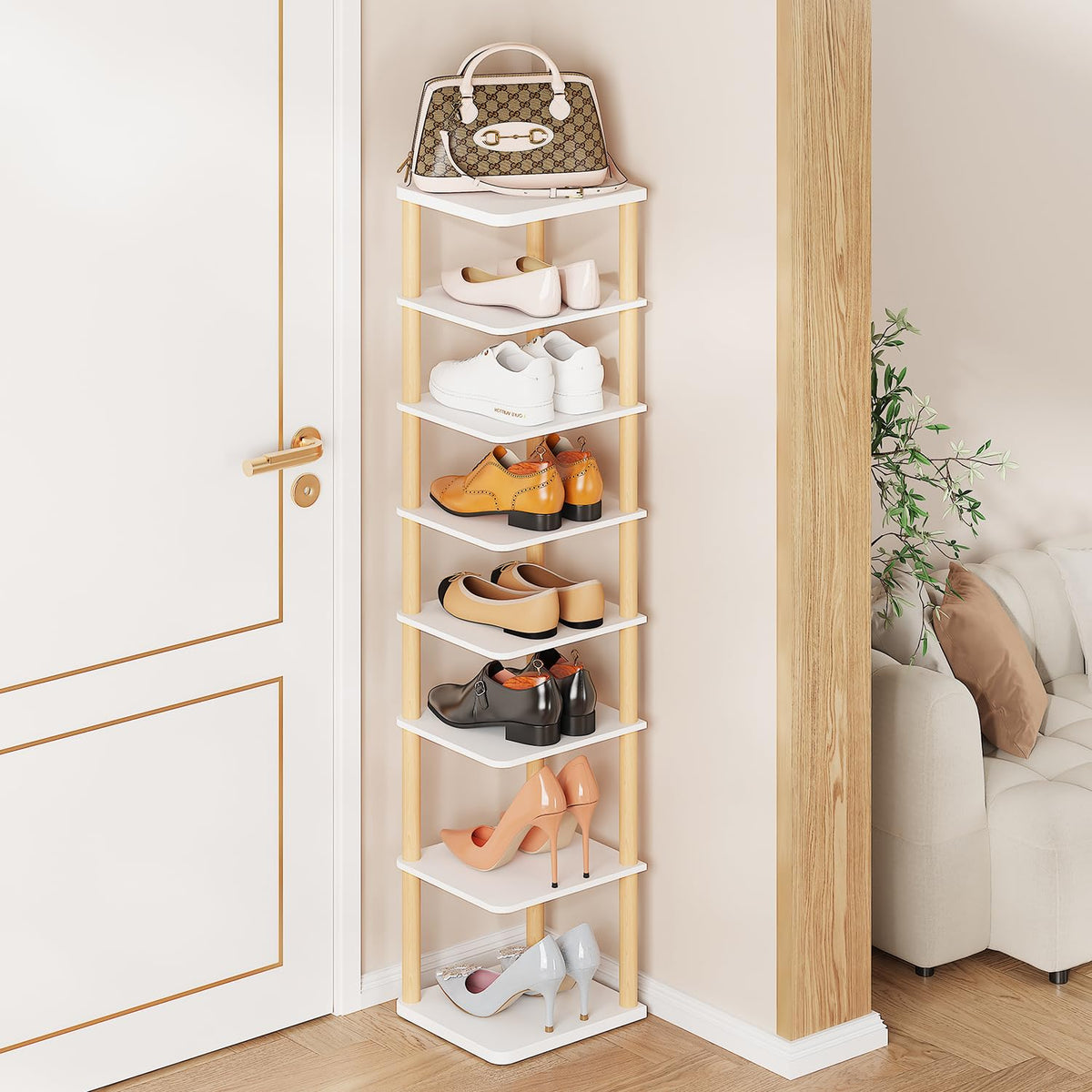 LUCKNOCK Vertical Shoe Rack, 8-Tier Tall Narrow Shoe Organizer for Ent ...