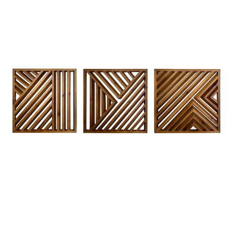 Musanpou Wood Geometric Home Wall Decor Slatted Wood Design Wall Sculpture，Set of 3 Wood Wall Art decorate，Boho Bathroom Bedroom Living Room rustic Home Decoration Musanpou