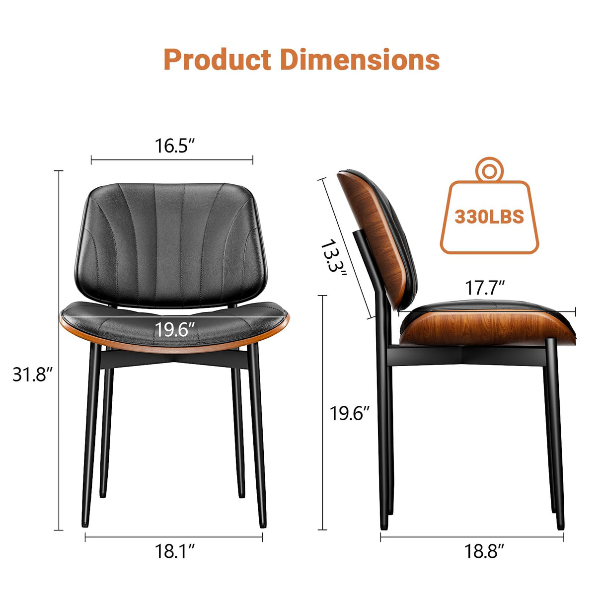 YaFiti Dining Chairs Set of 4, Dining Room and Kitchen Chairs, Mid Century Modern Accent Chair, Upholstered PU Leather Chairs for Vanity with Walnut Bentwood and Metal Legs, Black YaFiti