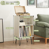 Leesingdo Record Player Stand with Vinyl Storage, Cabinet Holds Up to 150 Albums, End Table for Turntable, Living Room, White Leesingdo