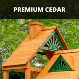 Gorilla Playsets 01-0055-AP Pioneer Peak Treehouse Wooden Swing Set with Amber Posts, Tire Swing, Slide and Tower with Clatter Bridge, Brown Gorilla Playsets