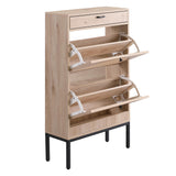 XIAO WEI Shoe Cabinet, Natural Semi Circle Rattan Shoe Storage Organizer Cabinet with 2 Flip Drawers, Freestanding Shoe Rack with Adjustable Shelf for Entryway XIAO WEI