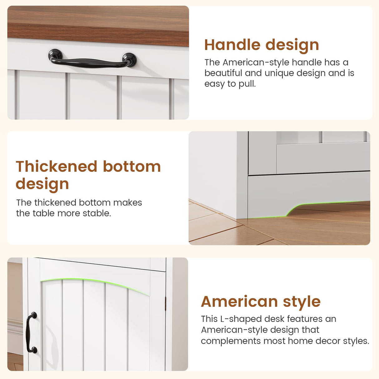 SEDETA Farmhouse L Shaped Desk with Drawers, 63" Office Desk with File Drawers, Wood Corner Computer Desk with Storage, Home Office Desk with Monitor Stand and Storage Cabinet, Brown and White SEDETA