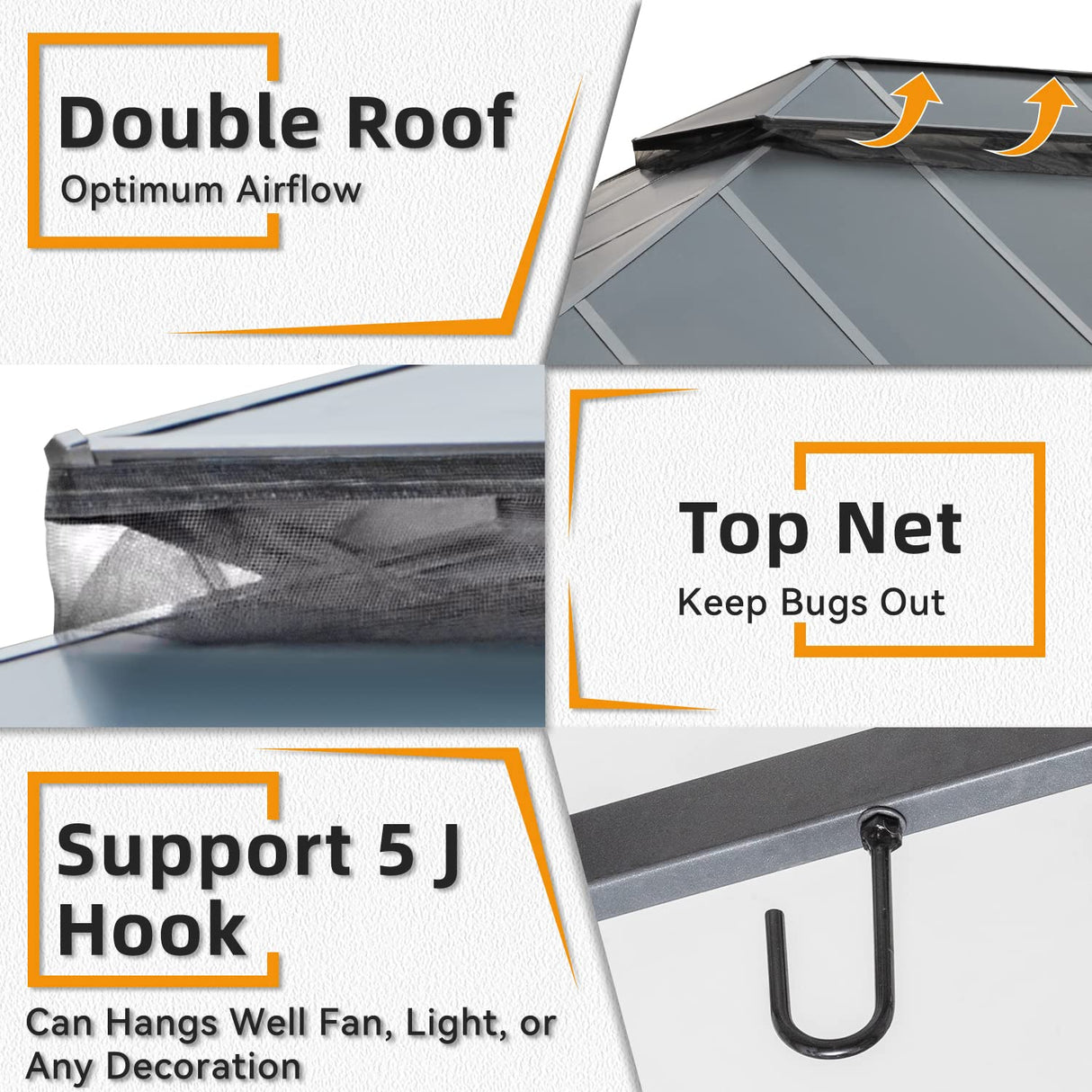 EROMMY 12' x 20' Gazebo Outdoor Double Roof Aluminum Composite Canopy Aluminum Frame Pavilion with Curtains and Netting for Patio Lawn Garden Backyard EROMMY