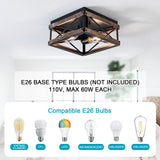 Mayful Flush Mount Light Fixture, 2-Light Rustic Ceiling Light Combine with Metal and Wood Frame, Farmhouse Ceiling Light for Kitchen Hallway Entryway Bedroom Porch Living Room Mayful