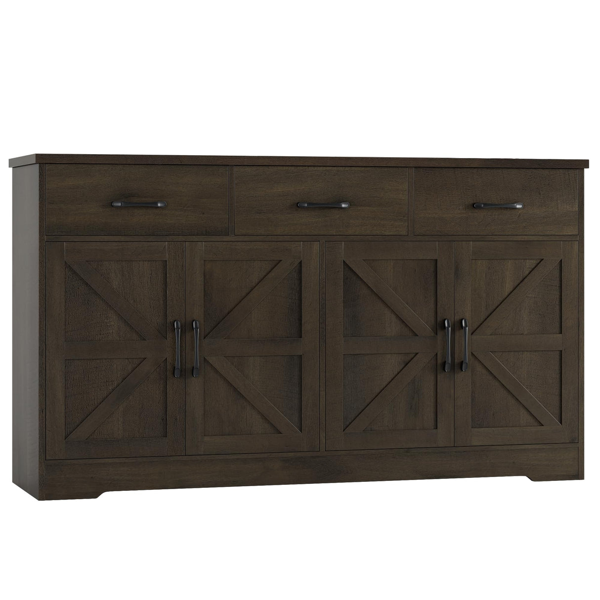 HOSTACK 59" Large Buffet Cabinet with Storage, Farmhouse Sideboard Buffet Cabinet with 3 Drawers, Wood Kitchen Coffee Bar with Doors and Shelves, Long Sideboard Table for Dining Room, Dark Brown HOSTACK