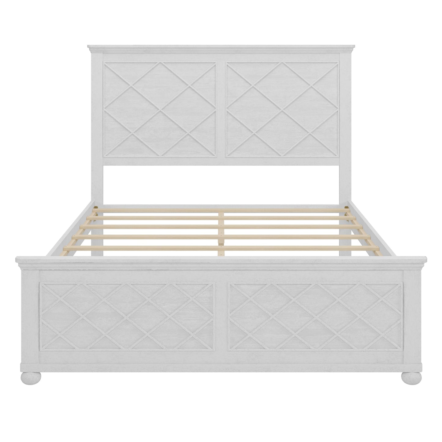 Queen Size Platform Bed Frame with Tall Headboard & Footboard, Wood Queen Bed Frame with Wood Slats Support, Farmhouse Rustic Design, No Box Spring Needed, Antique White - WoodArtSupply