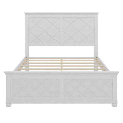 Queen Size Platform Bed Frame with Tall Headboard & Footboard, Wood Queen Bed Frame with Wood Slats Support, Farmhouse Rustic Design, No Box Spring Needed, Antique White - WoodArtSupply