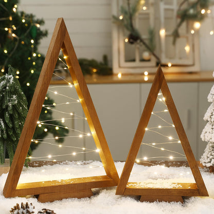 FestalMart Christmas Decorations-2PCS Light Up Wooden Christmas Tree- Handmade Tabletop Christmas Tree with Light for Farmhouse Home Kitchen Table Mantle Shelf Party Decor