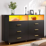 EnHomee Dresser for Bedroom,Black Dresser with LED, Wood Dresser with Smooth Metal Rail, 6 Drawer Dresser with Large Organizer Large Dresser & Chests of Drawers Wide Dresser Bedroom Furniture,Black EnHomee