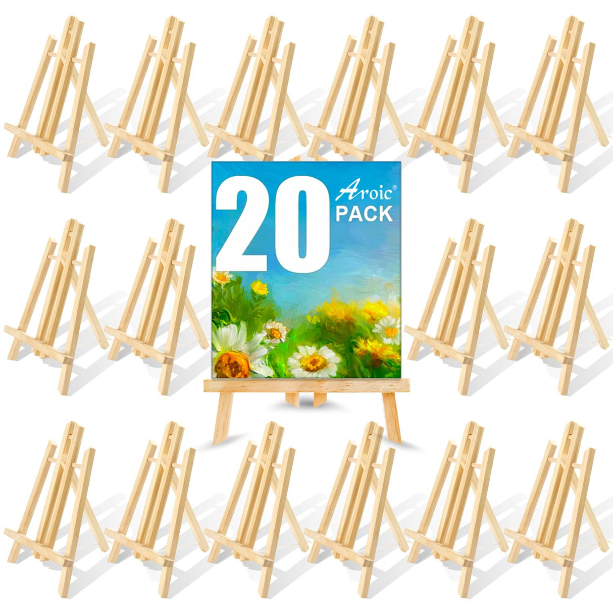 Wood Easels, Easel Stand for Painting Canvases, Art, and Crafts. (11.8 inch, 20 Pack), Tripod, Painting Party Easel, Kids Student Table School Desktop, Portable Canvas Photo Picture Sign Holder. AROIC