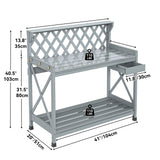 YITAHOME Potting Bench Table, Outdoor Garden Work Bench Station Table w/Drawer, Open Shelf, Hook, PVC Waterproof Mat (Grey) YITAHOME