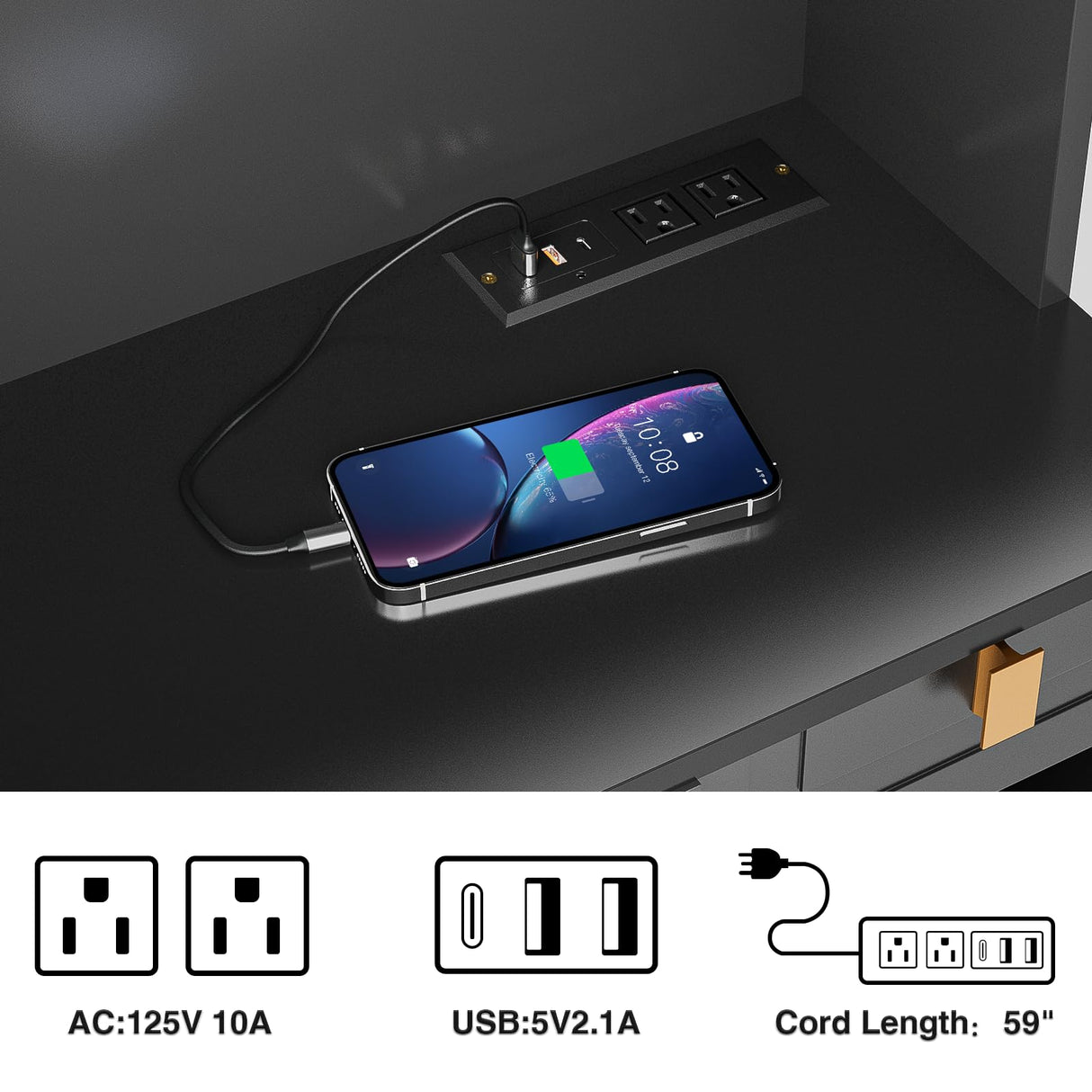 Buenhomino Kitchen Pantry Cabinet, 71" Hutch Cabinet with Countertop & Power Outlet & Adjustable Shelves, Wood Buffet Cabinet Organizer with Buenhomino