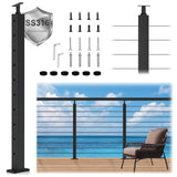 Zylorix 36" SS316 Cable Railing Post Level Drilled for Coastal Indoor Outdoor, 35"x2"x2" Stainless Steel Adjustable Top Post with Cable Grommets, DIY Cable Railing for Wood Concrete Deck, Black Zylorix