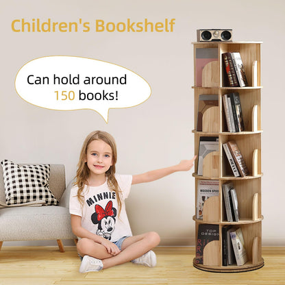 Buzleer 5-Tier Rotating Bookshelf Tower - Solid Wood Corner Bookcase for Efficient Storage - WoodArtSupply