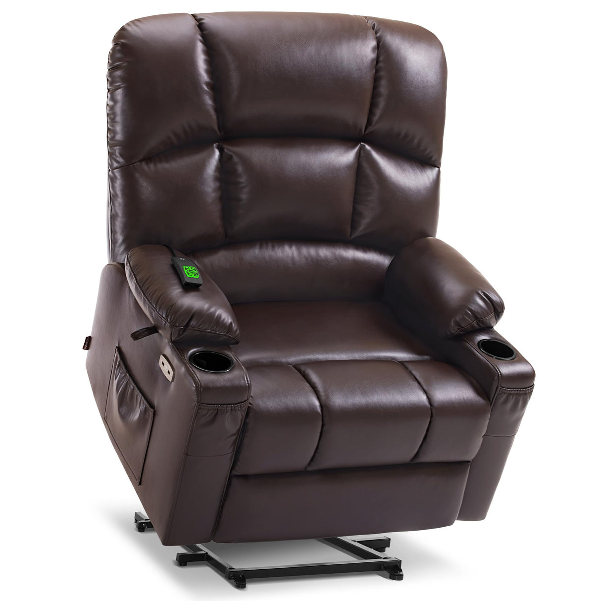 MCombo Large-Wide Lay Flat Dual Motor Power Lift Recliner Chair Sofa with Massage and Heat for Big Elderly People, Infinite Position, Faux Leather R7688 (Dark Brown, Large-Wide) MCombo