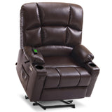 MCombo Large-Wide Lay Flat Dual Motor Power Lift Recliner Chair Sofa with Massage and Heat for Big Elderly People, Infinite Position, Faux Leather R7688 (Dark Brown, Large-Wide) MCombo