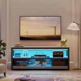 Bestier Gaming Entertainment Center for 50/55/60 Inch TV, LED TV Stand Cabinet with Adjustable Shelves, Wood Industrial TV Media Console Table with with Metal Frame for Living Room Bedroom, Gray Bestier